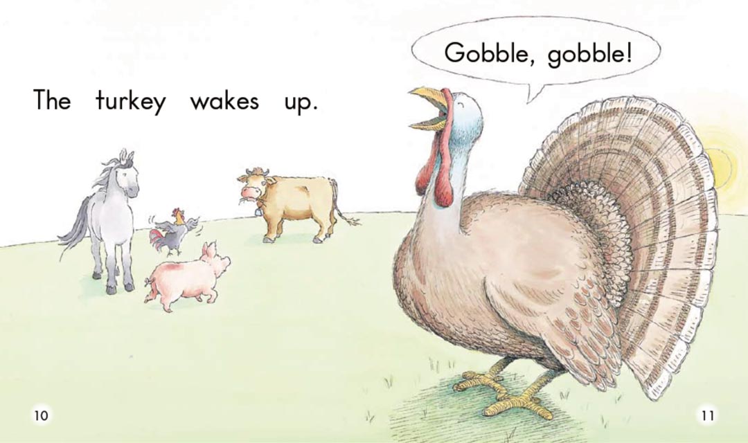 the turkey wakes up.  gobble, gobble!